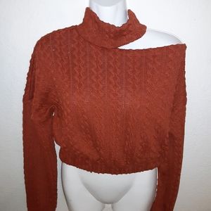 Cute warm sweater off one shoulder rust color long sleeves size S
